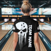 Load image into Gallery viewer, Black Skull Bowling Jersey Women Custom Bowling Team Shirts Bowling Women Polo Shirt CP31