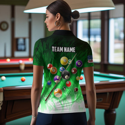 Personalized Green Pool Player Billiard 8 Ball Polo & 1/4 Zip For Women Custom Billiard Shirt Jerseys TDM3657