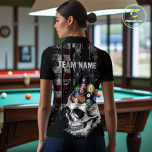 Load image into Gallery viewer, Personalized Skull US Flag Billiard Team Jersey Billiard Shirts for Women Polo &amp; 1/4 Zip Shirts NNT42