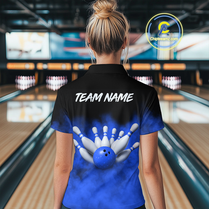 Blue Smoke Bowling Shirts for Men Women Team Personalized Bowling Polo and Quarter Zip MBL130