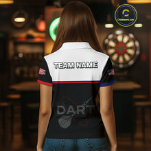 Load image into Gallery viewer, American Flag Grey Smoke Dartboard Women&#39;s Darts Shirt - Custom Name For Darts Jersey NYN0426