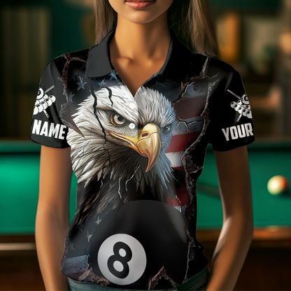Eagle Billiard Shirt American Flag Billiard Jersey for Women Polo & 1/4 Zip Shirt Team NNT02