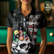 Load image into Gallery viewer, Personalized Skull US Flag Billiard Team Jersey Billiard Shirts for Women Polo &amp; 1/4 Zip Shirts NNT42