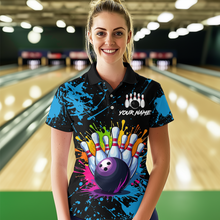 Load image into Gallery viewer, Custom Blue Watercolor Bowling Shirts for Men Women Team Funny Bowling Jersey MBL45