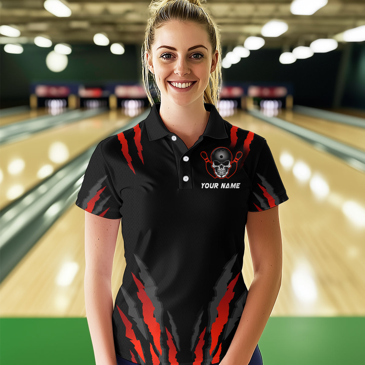 Skull Bowling Custom Women Bowling Polo & Quarter-Zip Bowling Team Jerseys HNT47