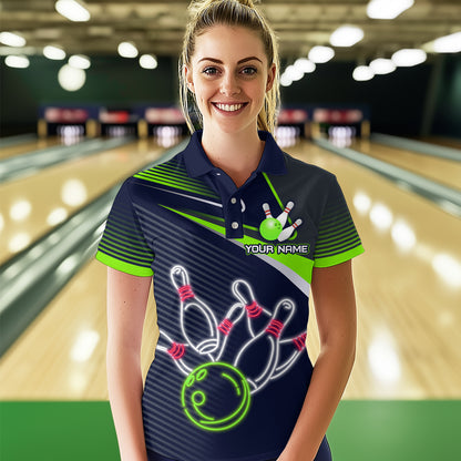 Custom Green&Blue Bowling Shirts for Men Women Team Bowling Polo & 1/4 Zip Shirt MBL41
