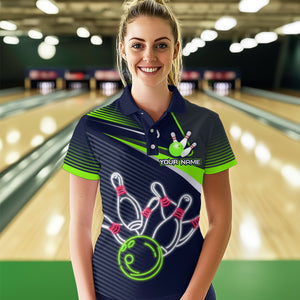 Custom Green&Blue Bowling Shirts for Men Women Team Bowling Polo & 1/4 Zip Shirt MBL41