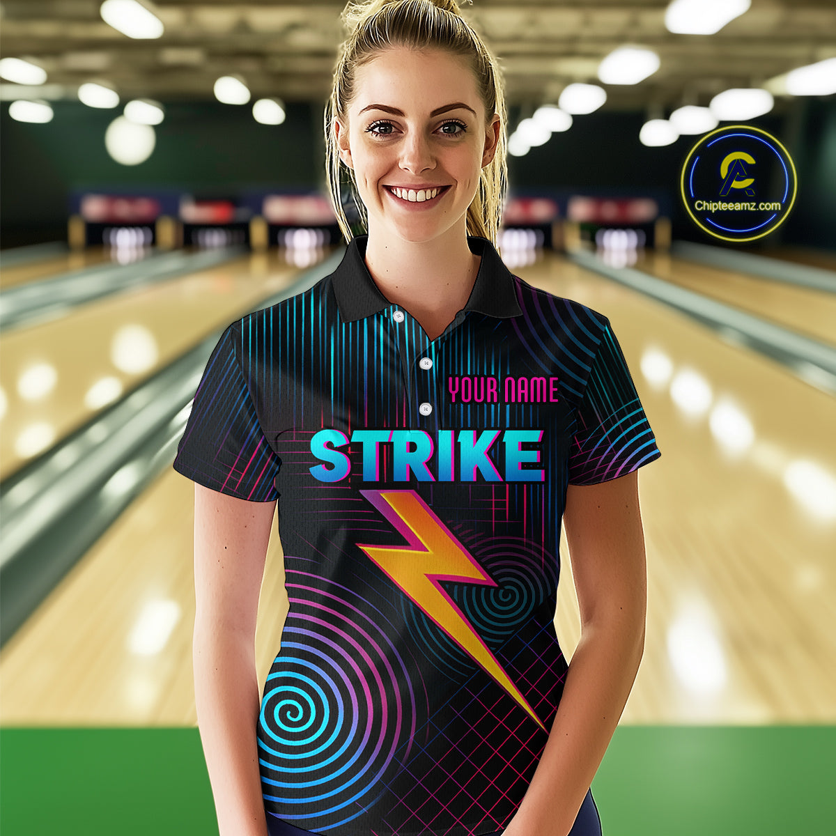 Bowling Shirt Strike Neon Lightning Custom Team Jersey for Women Graphic Bowling Uniform QZT727