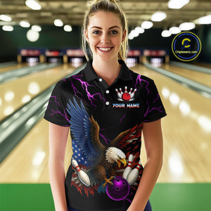 Purple Thunder US Flag Eagle Bowling Shirts for Women Team Bowling Polo & Quarter-Zip HNT96