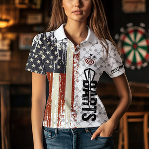 Grunge Retro US Flag Custom Darts Shirt For Women, Darts Jersey Pocket Option TDM3797