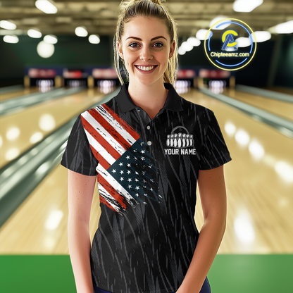 Custom American Flag Eagle Bowling Women Polo & 1/4 Zip Shirts Bowling Team Jerseys HNT89