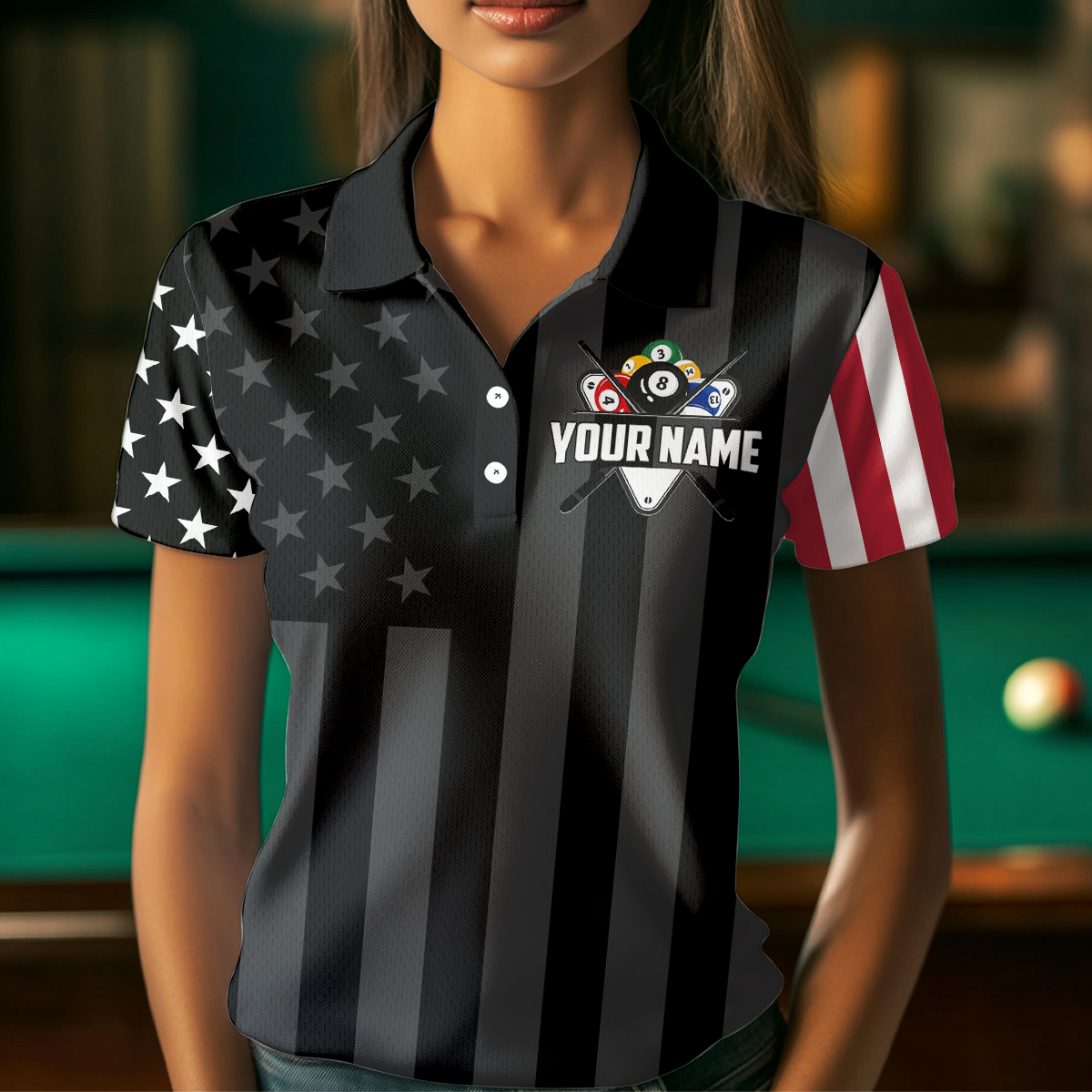 US Flag Billiard Shirt Billiard Jersey for Men Billiard Gifts for Women Team Polo & 1/4 Zip NNT21