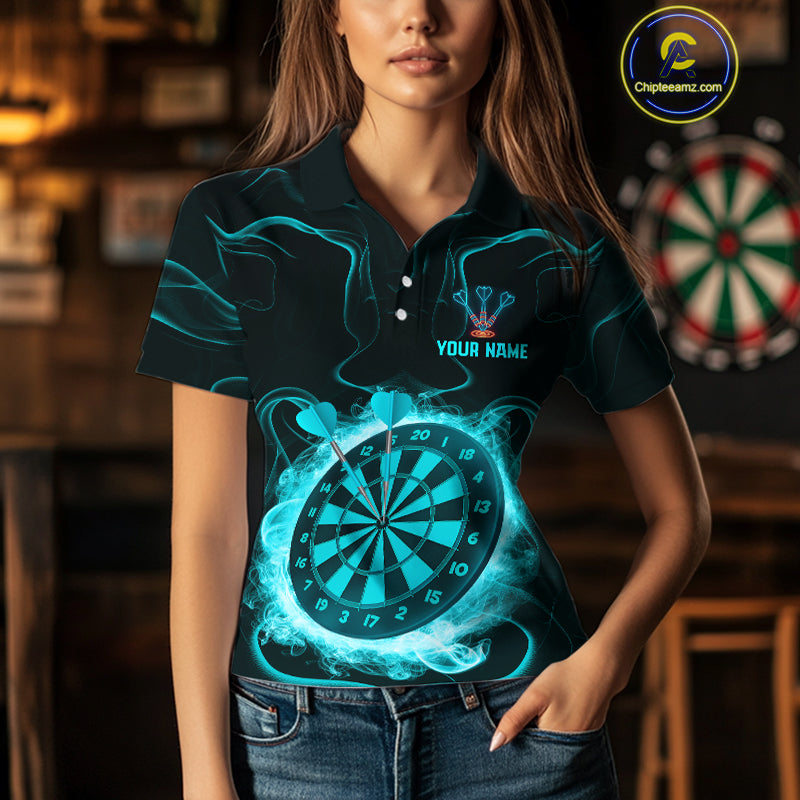 Lightning Smoke Turquoise Dartboard Women's Darts Shirt - Custom Name For Players NYN0470