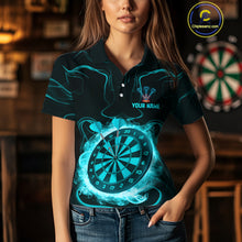 Load image into Gallery viewer, Lightning Smoke Turquoise Dartboard Women's Darts Shirt - Custom Name For Players NYN0470