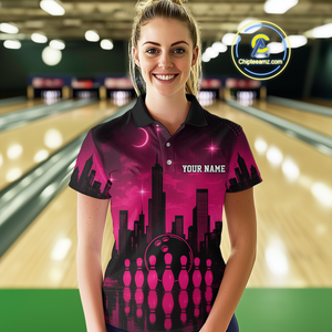 Pink Bowling Custom Women Bowling Shirt Polo & Quarter-Zip Bowling Team Jerseys HNT66