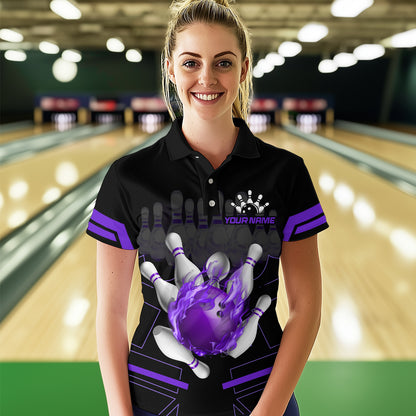 Custom Flame Bowling Jersey For Women Bowling Team Shirt League Bowling Polo Shirt BDT303