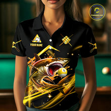 Load image into Gallery viewer, Yellow 9 Ball Pool Billiard Shark Polo &amp; Quarter Zip For Women Custom Team League Billiard Jerseys TDM4475