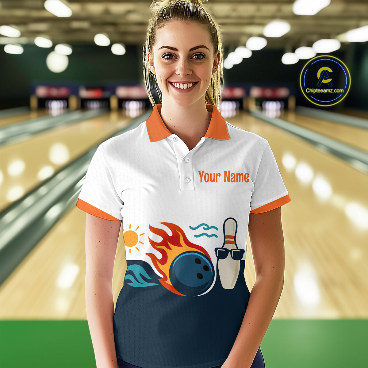 Personalized Flame Bowling Shirt Polo Bowling Summer with Team Name Gift for Bowlers QZT697