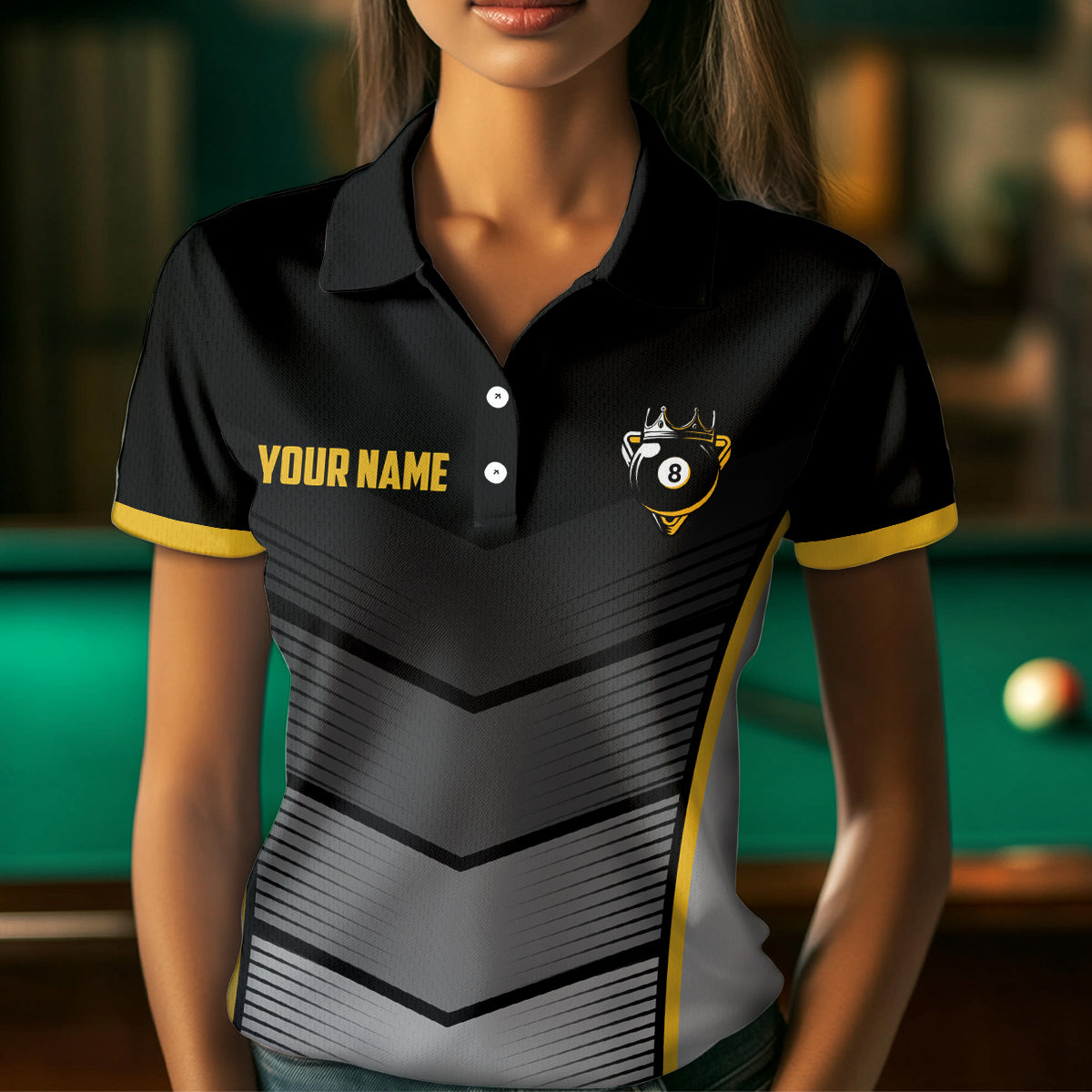 Billiard Shirt Crown 8 Ball Billiard Jersey Women Performance Billiard Shirt for Women Team Polo & 1/4 Zip NNT30