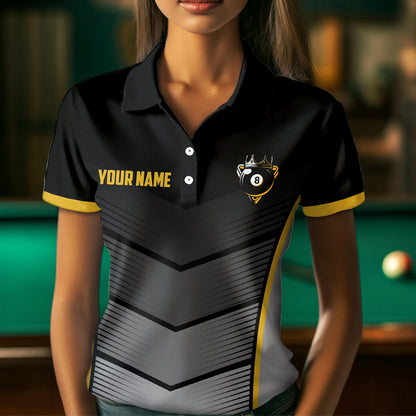 Billiard Shirt Crown 8 Ball Billiard Jersey Women Performance Billiard Shirt for Women Team Polo & 1/4 Zip NNT30