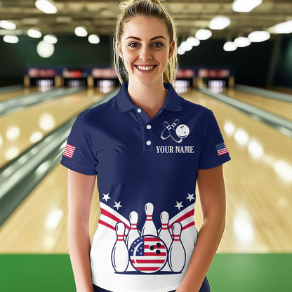 Patriotic Blue Bowling Shirt for Men Women Team Custom Bowling Polo & 1/4 Zip Shirt MBL30