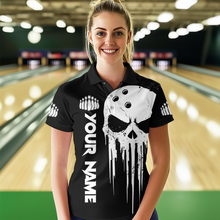 Load image into Gallery viewer, Black Skull Bowling Jersey Women Custom Bowling Team Shirts Bowling Women Polo Shirt CP31