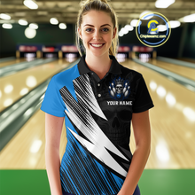 Load image into Gallery viewer, Blue Skull Crown Bowling Custom Women Bowling Shirt Polo &amp; Quarter-Zip Bowling Team Jerseys HNT65