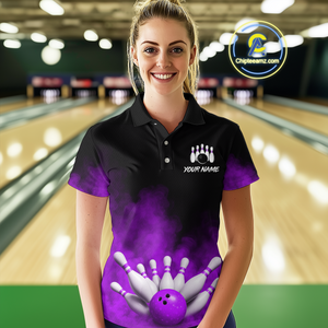 Purple Smoke Bowling Shirts for Men Women Team Personalized Bowling Polo and Quarter Zip MBL130