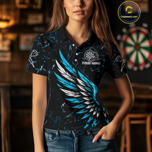 Load image into Gallery viewer, Custom White-Blue Wings Grunge Style Dart Shirt For Women, Dart Team Jerseys NYN0110