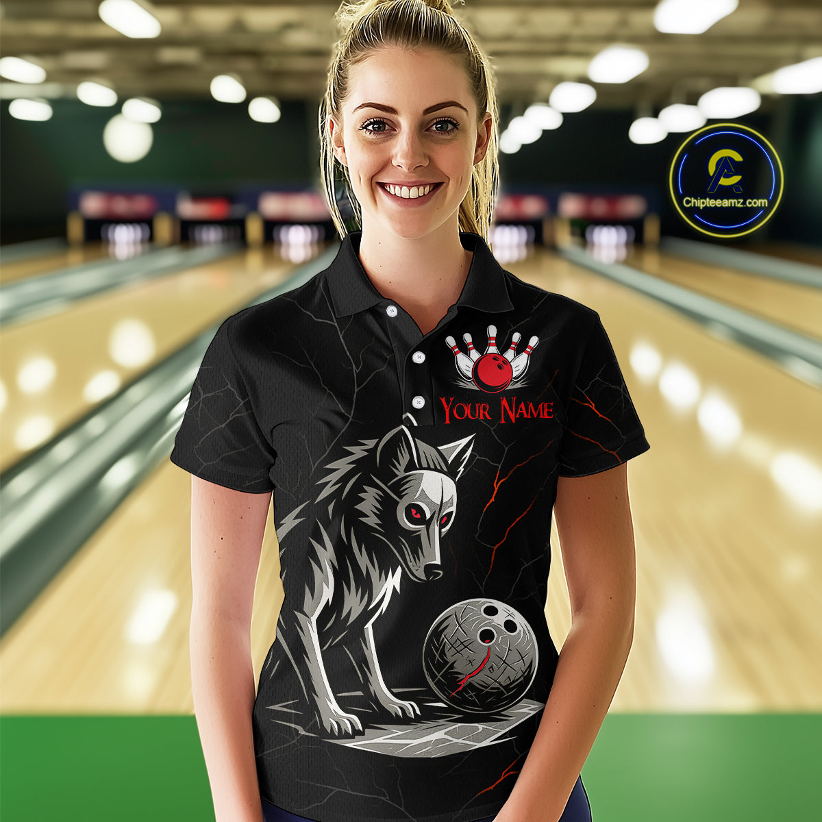 Wolf Bowling Shirt for Women Custom Bowling Team Jersey Black Polo & Quarter-Zip Bowling Unisex QZT700