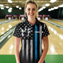 Load image into Gallery viewer, US Blue Flag Bowling Shirt for Women Custom Name Polo &amp; Quarter-Zip Bowling Jersey Bowling Team Shirt HNT23