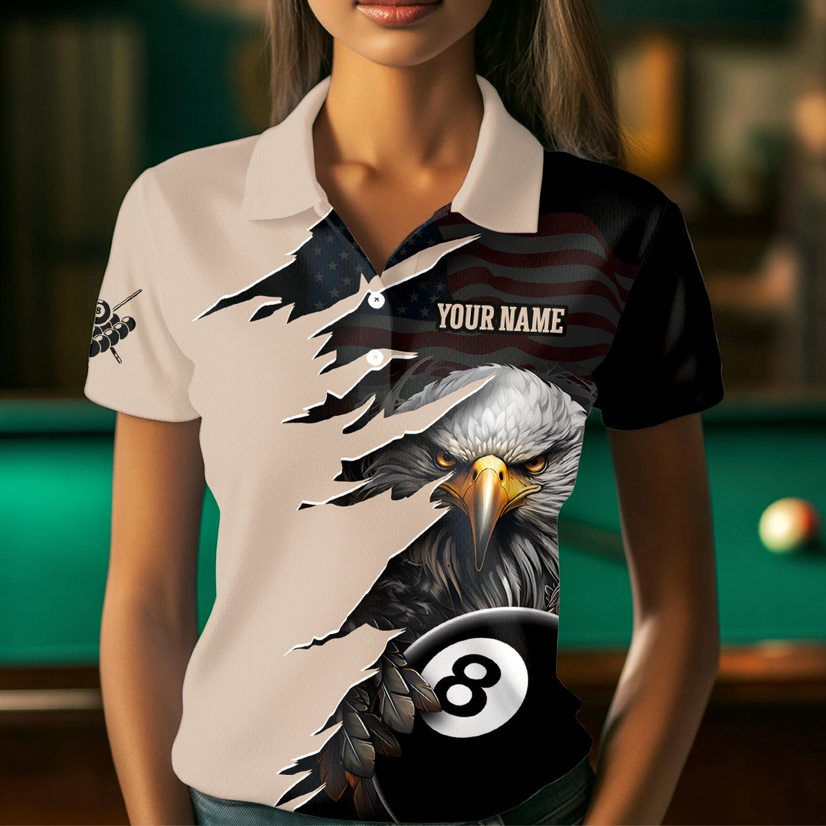 Funny US Flag Eagle Billiard Jersey for Women Billiard Shirt Billiard Gifts Polo & 1/4 Zip NNT14