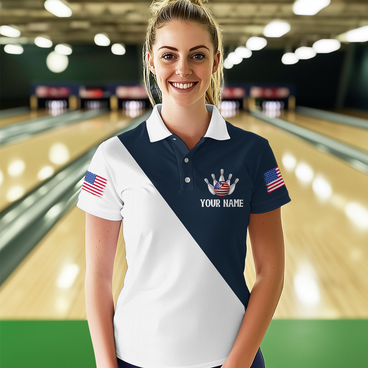 American Flag Bowling Shirts Blue&White Bowling Jersey for Men Women Bowling Jersey MBL34