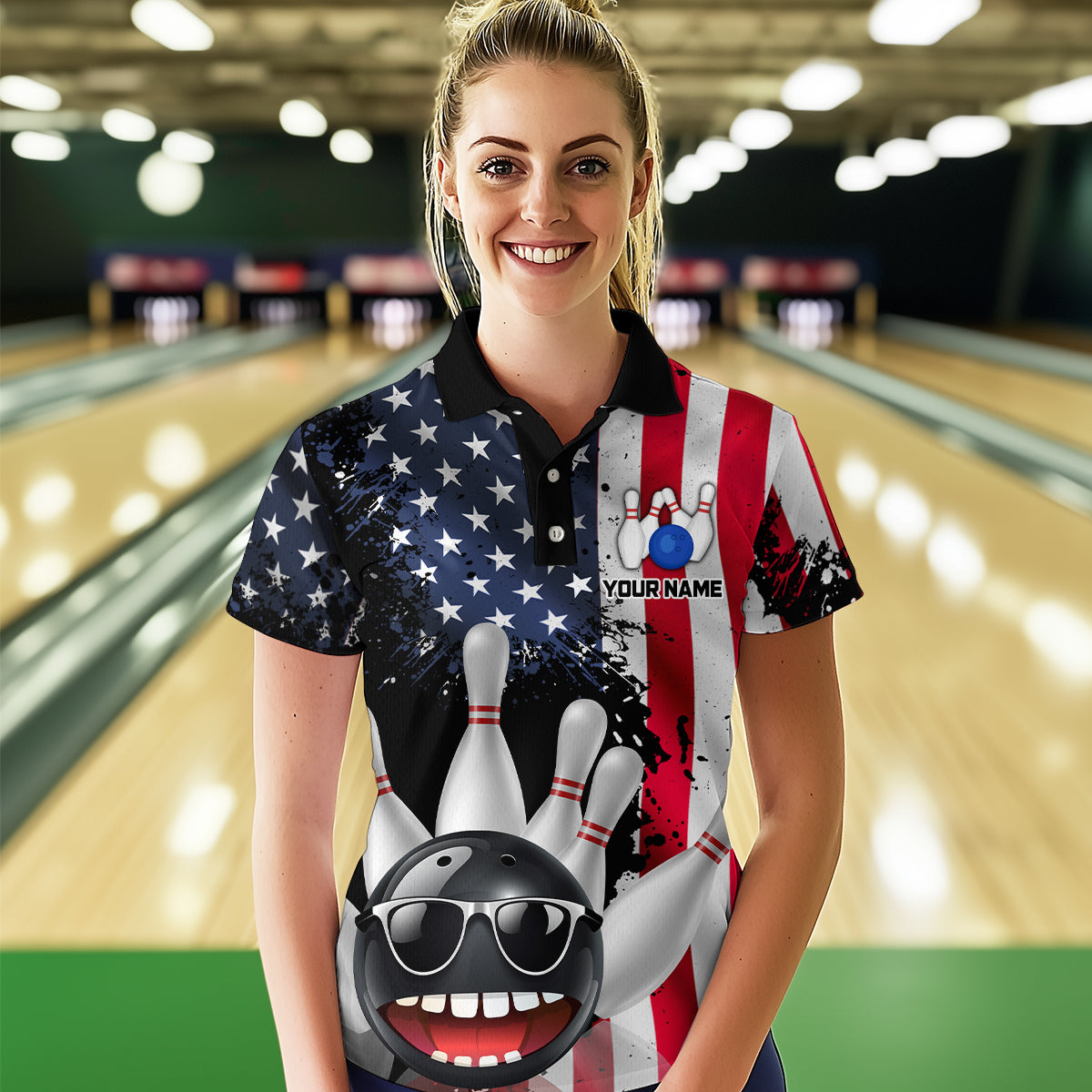 American Flag Bowling Shirts for Men Women Funny Bowling Jersey Team Bowling Shirt MBL10