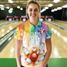 Load image into Gallery viewer, Rainbow Bowling Shirt for Men Women Personalized Polo Bowling Jersey Bowling Outfit QZT680