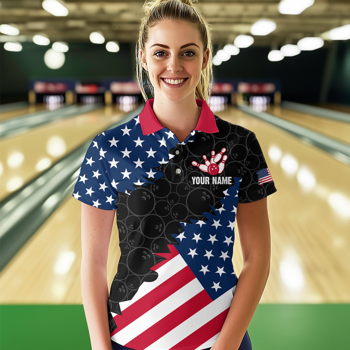 Custom American Bowling Polo Shirt for Men & Women Eagle Bowling Jersey Team League Black BDT548