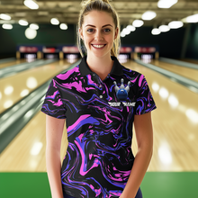 Load image into Gallery viewer, Pink Purple Bowling Custom Women Bowling Shirt Polo &amp; Quarter-Zip Bowling Team Jerseys HNT48