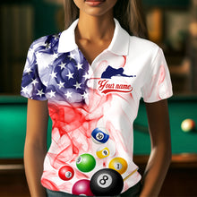 Load image into Gallery viewer, Billiard Jerseys US Flag Smoke 8 Ball Pool Billiard Shirts for Women Team Polo &amp; 1/4 Zip NNT19