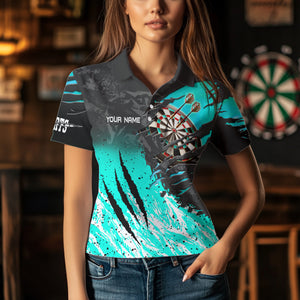Personalized Turquoise Black Eagle Dartboard Dart Polo & 1/4 Zip For Women Custom Team Dart Jerseys TDM3522