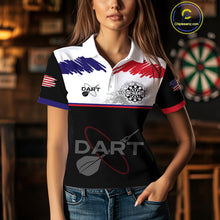 Load image into Gallery viewer, American Flag Grey Smoke Dartboard Women&#39;s Darts Shirt - Custom Name For Darts Jersey NYN0426