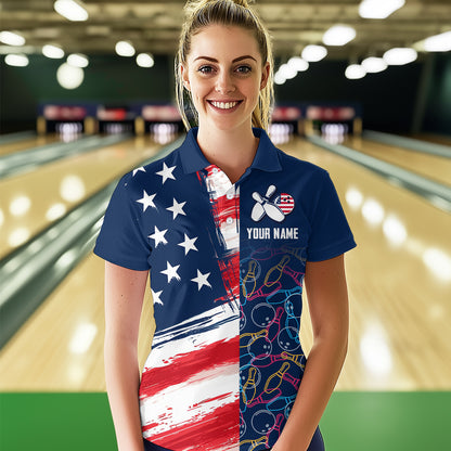 American Flag Bowling Shirts Patriotic Bowling Shirt for Men Women Polo&1/4 Zip Shirt MBL21