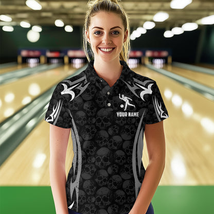 Skull Bowling Shirt for Women Personalized Patriotic Bowling Team Jersey Shirts Polo & Quarter-Zip HNT32