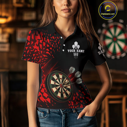 Women's Custom Dart Shirt - 3D Dartboard With Red Geometric Shards, Dart Team Jersey NYN0248