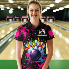 Load image into Gallery viewer, Custom Pink Watercolor Bowling Shirts for Men Women Team Funny Bowling Jersey MBL45