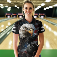 Load image into Gallery viewer, US Flag Eagle Bowling Shirt for Women Personalized Polo &amp; Quarter-Zip Team Bowling Jersey with Team HNT02