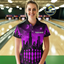 Load image into Gallery viewer, Purple Bowling Custom Women Bowling Shirt Polo &amp; Quarter-Zip Bowling Team Jerseys HNT66