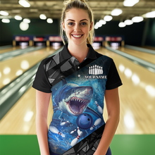 Load image into Gallery viewer, Custom Shark Bowling League Shirts For Women, Personalized Bowling Team Jerseys Polo &amp; Quarter-Zip HNT36