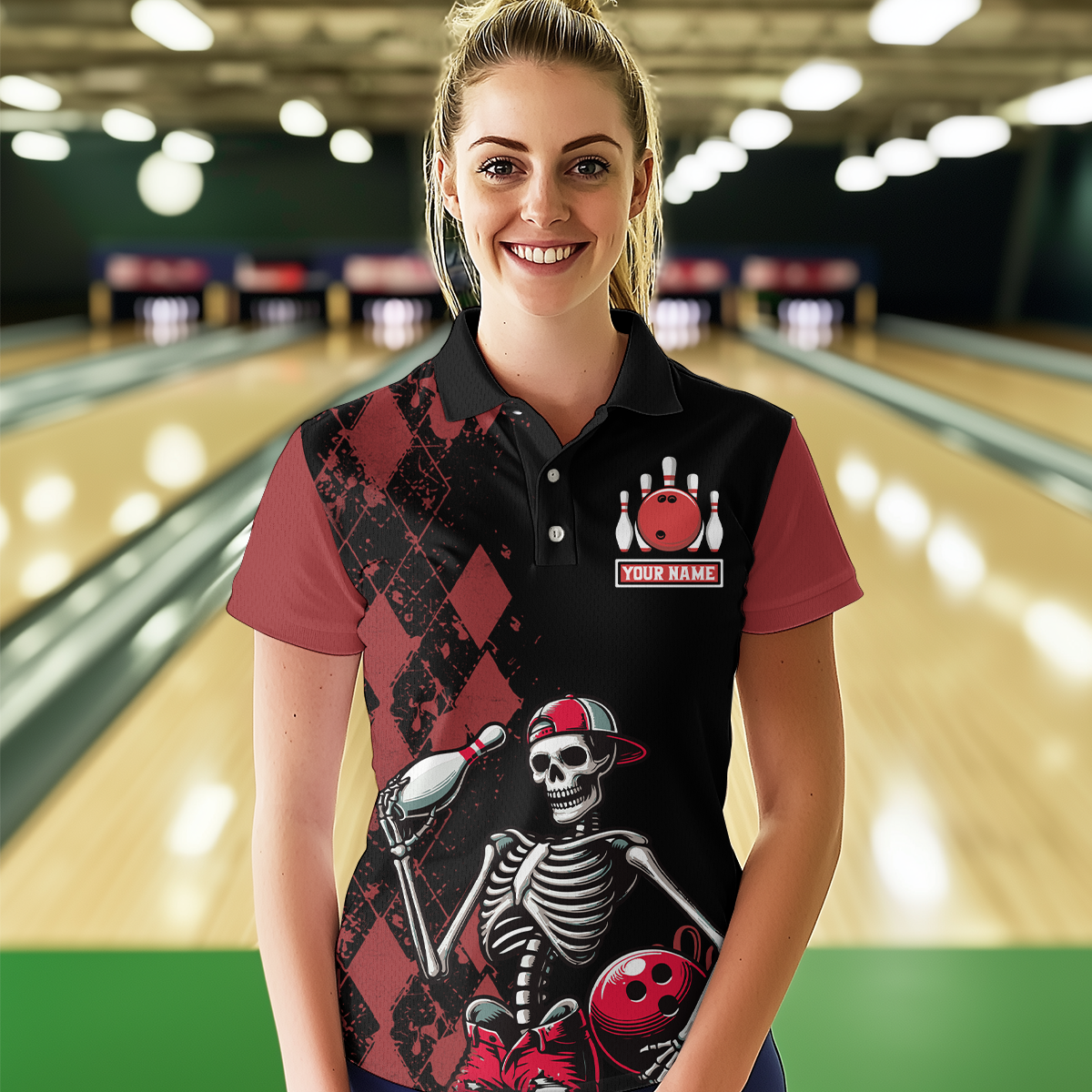 Custom Bowling Polo Shirt for Men Women Skull Bowling Jersey Bowling Team League QZT47-6