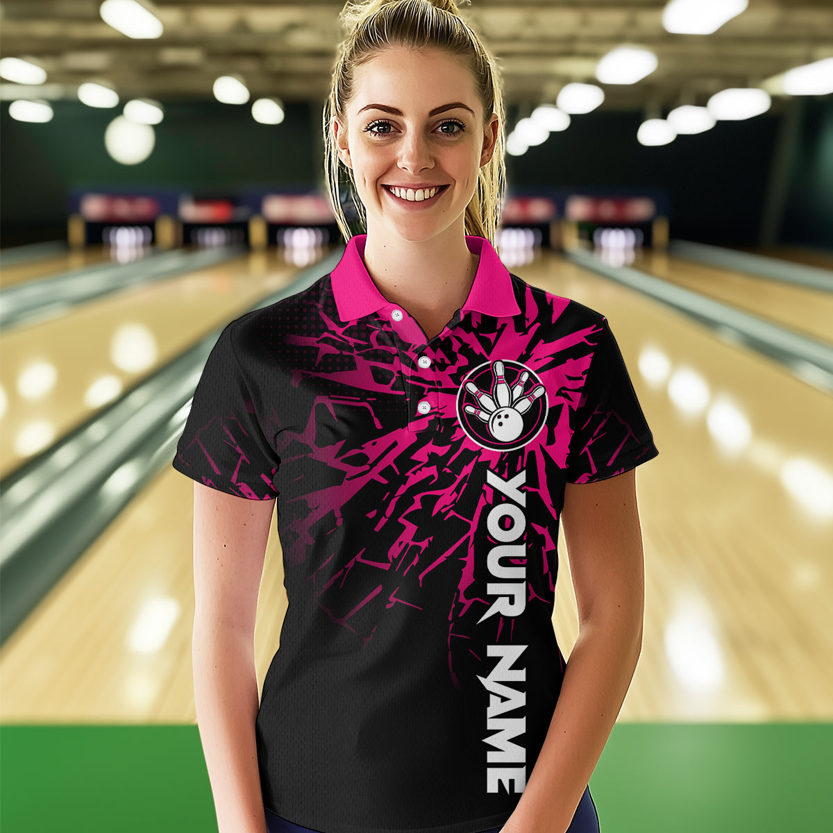 Custom Pink Bowling Shirts Funny Bowling Jersey for Men Women Team Polo&1/4 Zip MBL44
