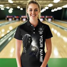 Load image into Gallery viewer, Custom Skull Bowling Shirts Unisex Polo Bowling Team Jersey Black Bowling League QZT631